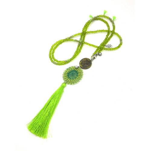 SEEPFERD Kette Grün - mit doppelt gestricktem doubleface Scheiben-Element und Quaste