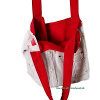 graukarierte Tasche mit langen roten Henkeln, Unikat Bild 1
