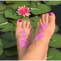 Wende-Fußschmuck / -BARFUSS SANDALE hand gestrickt aus silber- und pinkfarbenem Kupferdraht Bild 1