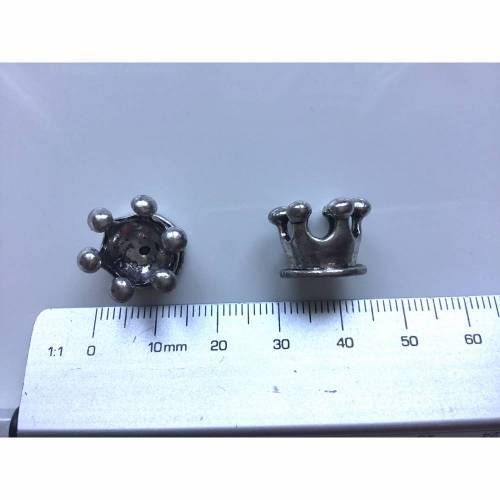 2 Metallperlen silberfarben Krone