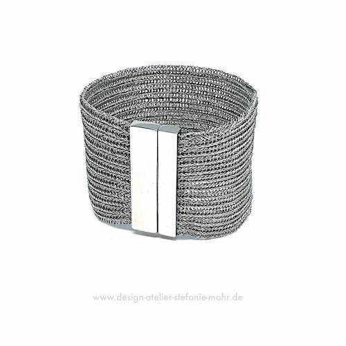 doppelt gestricktes, breites MANSCHETTEN ARMBAND aus Edelstahldraht mit Edelstahl Magnetschließe