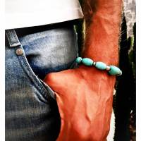 Armband, Türkis und Edelstahl, Armband für Sie und Ihn, flexibel Bild 1