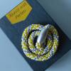 Häkelkette in gelb weiß und silber, Länge 50 cm, Halskette aus Glasperlen gehäkelt, Perlenkette, Glasperlenkette, Magnetverschluss, Kette, Schmuck Bild 3