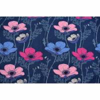 French Terry Druck Sommersweat – Big Flowers – KATINOH rosa pink hellblau auf blau  weiss Limited Edition Blumen auf blau Mädchen und Frauen Bild 1