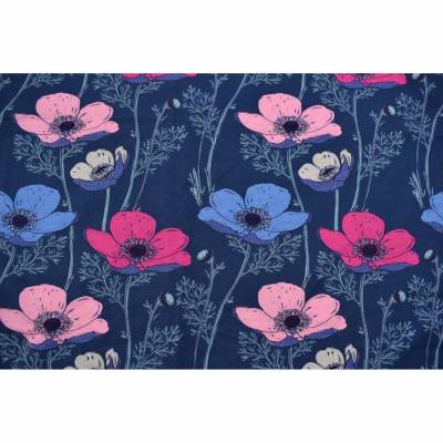 French Terry Druck Sommersweat – Big Flowers – KATINOH rosa pink hellblau auf blau  weiss Limited Edition Blumen auf blau Mädchen und Frauen