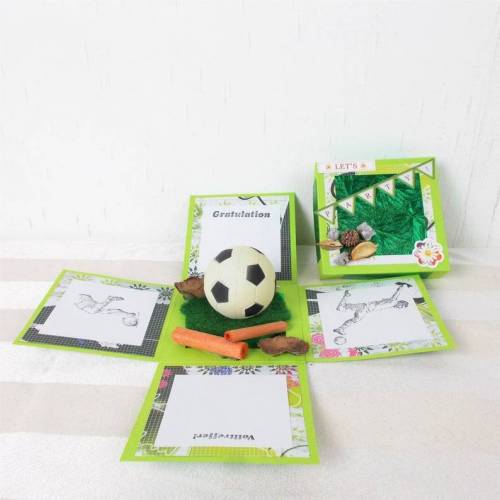 Explosionsbox Geburtstag, grün, Fußball, Geldgeschenk