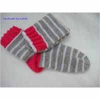 Wollsocken für Mädchen, Kindersocken in grau, pink, weiß Bild 2