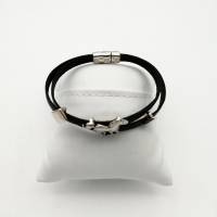 Zweireihiges Leder-Armband in schwarz silber mit versilberten Pferd 18cm mit Magnetverschluss Bild 6