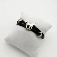Zweireihiges Leder-Armband in schwarz silber mit versilberten Pferd 18cm mit Magnetverschluss Bild 8