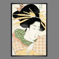 Japanische Kunst - Portrait Frau mit langen Haarnadeln -  Kunstdruck Poster Druck  - Geisha - Vintage Art - Holzschnitt 1789 Bild 1