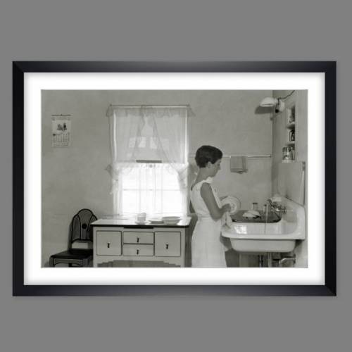 Art Deco, In der Küche, Kunstdruck Poster gerahmt 54x39 cm, Schwarz weiß Fotografie, gerahmte Bilder, Vintage Art, Fineartprint