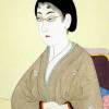 Japanische Kunst - Holzschnitt 1897 -  Portrait Frau mit Brille - Poster Kunstdruck - Vintage Art - Geisha - Pastell Bild 2