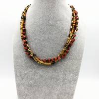 Mehrreihige Perlen-Halskette verschiedene erdtöne mit altgoldfarbenen Elementen 43 cm Bild 10