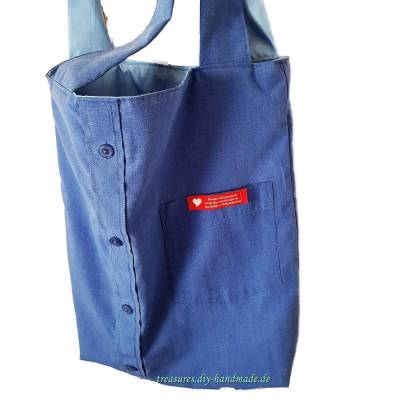 Kleine blaue Handtasche Unikat – Handgemacht aus Baumwolle, perfekt zum Einkaufen & Stadtbummel