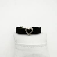 Leder-Armband in schwarz silber mit versilbertem Herz 18cm plus Verlängerungskette Bild 3