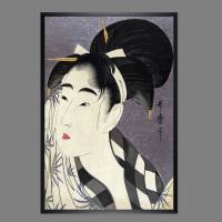 Japanische Kunst - Portrait Frau mit Hochfrisur - Geisha - Poster Kunstdruck  -  Vintage Art - Holzschnitt von 1798 Bild 1