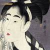 Japanische Kunst - Portrait Frau mit Hochfrisur - Geisha - Poster Kunstdruck  -  Vintage Art - Holzschnitt von 1798 Bild 2