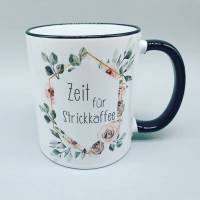 Tasse "Zeit für Strickkaffee" - Boho - Kaffeetasse - schwarz weiß - personalisierbar Bild 1
