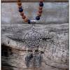 Perlenkette aus Holz und Rudraksha-Samen mit Traumfänger Anhänger Bild 2