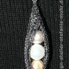 Perlen in der Schote - GONDOLA Ketten-ANHÄNGER gestrickt aus graphitfarbenem Kupferdraht mit Süßwasserperlen Bild 3