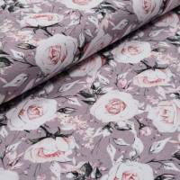 French Terry Sommersweat zartrose rosa Rosen auf taupe Blumen Meterware Mädchen und Frauen nähen Hoody Kleider Bild 1