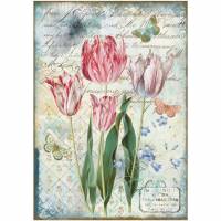 Reispapier - Motiv Strohseide - A4 - Decoupage - Vintage - Tulpen - Tulips - 19109 Bild 1