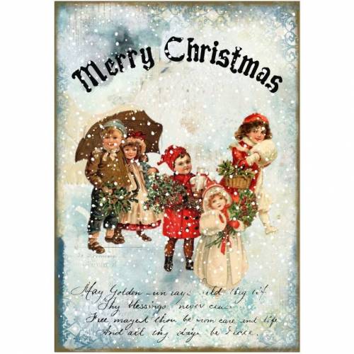 Reispapier - Motiv Strohseide - A4 - Decoupage - Vintage - Weihnachten - Merry Christmas - 19108