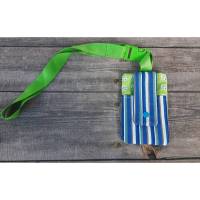 Handytasche zum umhängen mit Steckschnalle und Band - blau grün Bild 2