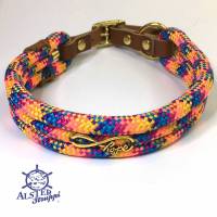 Hundehalsband verstellbar gelb, lachs, pink, blau, lila mit Leder und Schnalle Bild 1