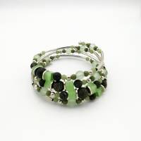 Vierreihiger Perlen-Armreifen in spiralform grün silber, Durchm. 6cm, passt sich an Bild 4
