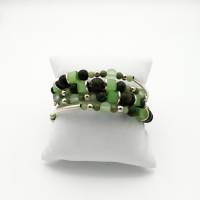 Vierreihiger Perlen-Armreifen in spiralform grün silber, Durchm. 6cm, passt sich an Bild 6