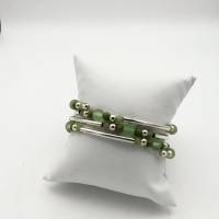 Vierreihiger Perlen-Armreifen in spiralform grün silber, Durchm. 6cm, passt sich an Bild 8