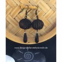 Ohrringe "LAMPION" - gestrickt aus schwarzem Kupferdraht Bild 1