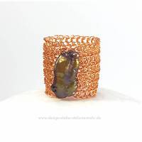 STRICK RING aus anlaufgeschütztem Kupferdraht mit schöner Biwa-Perle Bild 1