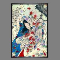 Japanische Kunst - Holzschnitt 1880 - Herbst - Im Sturm - Poster Kunstdruck - Vintage Art - Kunst - Druck Bild 1
