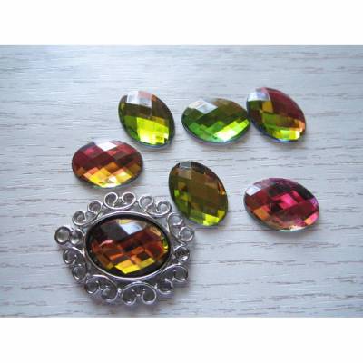  6x Regenbogen Glas Cabochons  13 x 18 mm Durchmesser