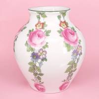 Bauchige weiße Porzellan Vase mit Blumenranken Bild 1