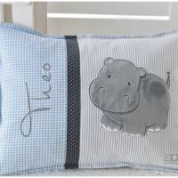 Kissen 30cmx40cm hellblau/grau mit Doodlestickerei Hippo Bild 6