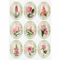 Reispapier - Motiv Strohseide - A4 - Decoupage - Vintage - Shabby - Pink Flowers  - 19027 Bild 1