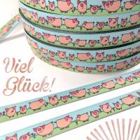 5m Webband Glücksschweinchen rosa/grün/bleu Bild 1