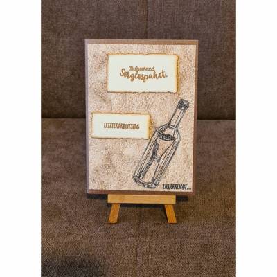 Glückwunschkarte " Ruhestand " Strandsand , Letzter Arbeitstag , Flaschenpost