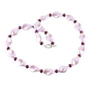 Halskette Perlenkette für Frauen aus gedrehten Glaswachsperlen 47,5 cm lila-flieder Bild 1