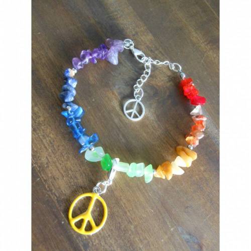 Naturstein Regenbogen Armband Steinsplitter, Peacezeichen, hippie 