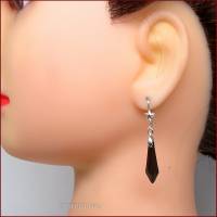 Ohrringe "Black Beauty"  STERN mit schwarzer, facettierten Tropfenperle und versilberter oder vergoldeter Brisur Bild 1