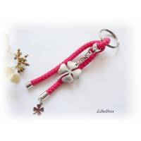 Schlüsselanhänger aus Segelseil/Segeltau mit Kleeblatt - Anhänger Klee - Glücksbringer,Geschenk - trendy,modern - pink,silber Bild 1
