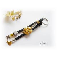 Schlüsselanhänger aus Segelseil mit Kleeblatt - Anhänger Klee - Glücksbringer - modern,edel,trendy - Geschenk - schwarz,silber,gold