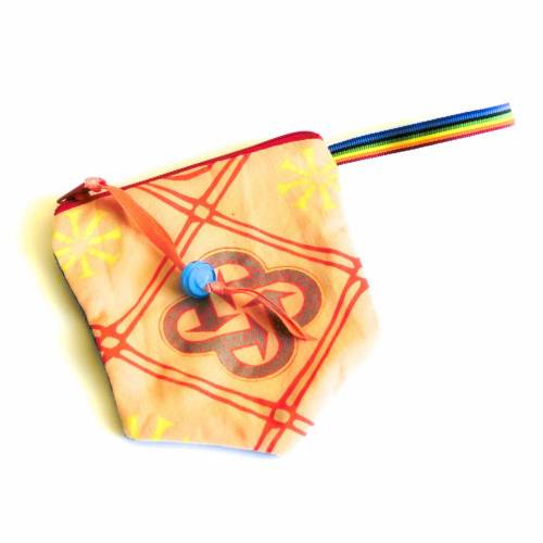 Upcycling Geldtasche jeans orange gemustert, Geldbörse, Portemonnaie, Kopfhörertasche