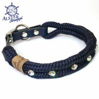 Hundehalsband, Schmuckhalsband, verstellbar blau Strass mit Leder und Schnalle Bild 1