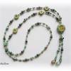 Lange Perlenkette mit runder Glasperle "Blumige Freude" - Bettelkette - nostalgisch,trendy,antiker Stil,boho - türkis,aqua,braun,creme Bild 2