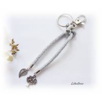 Schlüsselanhänger aus Segelseil/Segeltau mit Karabiner u. Schlüsselring - Baum,Blatt - modern,trendy,edel,elegant,festlich - silberfarben Bild 1